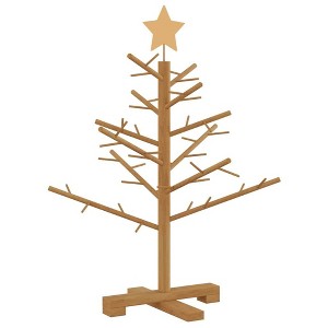 vidaXL Wooden Christmas Tree with Stand Brown 29.5" Solid pine wood - 1 of 4