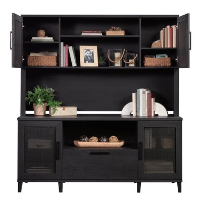 Raven Oak Large Hutch with Rattan Inserts