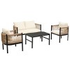 Outdoor 4 Pcs Seating Set, Multi-person Lounge Sets with Tempered Glass Table, Patio Lounge Sets with Iron Frame and PE Cushions-Coolbibila - 2 of 4