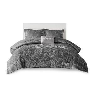 Gulches Twin Twin XL Gray 3 Piece Velvet Comforter Set with Throw Pillow - 1 of 4