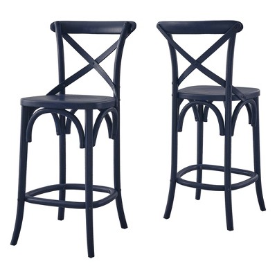 Midnight Blue Elm Wood X-Brace Counter Stool