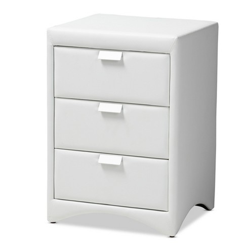 Talia Faux Leather Upholstered 3 Drawer Nightstand White Baxton Studio Target