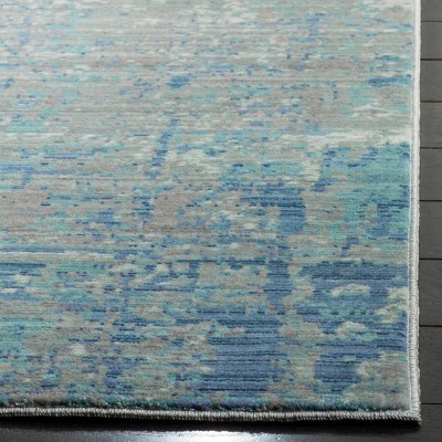 Handmade Light Blue and Multicolor Synthetic Square Rug