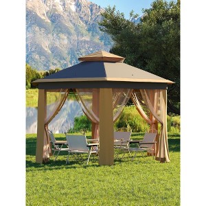 WhizMax Pop Up Adjustable Hexagonal Instant Outdoor Waterproof Gazebo Tent with Mosquito Netting And UV Protection Khaki - 1 of 4