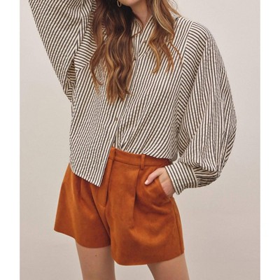 Women's Balloon Sleeve Button Down Stripe Shirt - In February