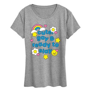 Women's - Instant Message - Cute Gay Ready Slay Short Sleeve Graphic T-Shirt - 1 of 4