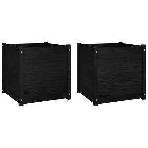 vidaXL Solid Pinewood Garden Planters 2 pcs Set, Square Black 23.6"x23.6"x23.6", Durable Weather Resistant Outdoor Flower Boxes - 1 of 4
