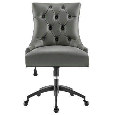 Gray Vegan Leather Tufted Swivel Office Chair