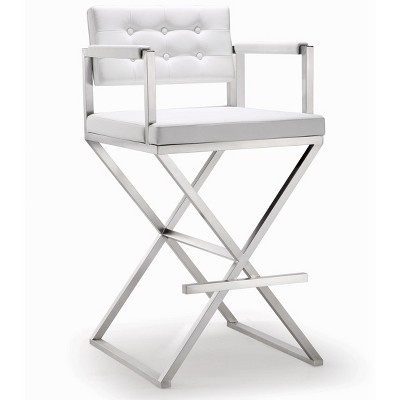 TOV Furniture Director Performance Vegan Leather Stool with Silver Base
