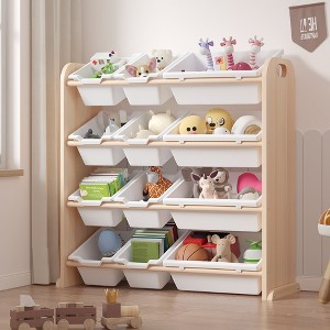 VECELO Kids Bookshelf Toy Storage with 12 Bins, Wooden Toy Rack for Toddlers, Large-Capacity Playroom Storage for Books or Toys - 1 of 4