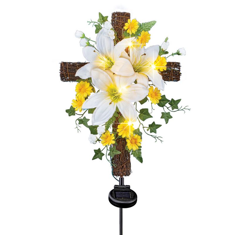 Collections Etc Solar Easter Lily Cross Spring Garden Stake, 1 of 3