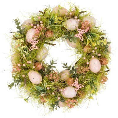 Northlight Easter Eggs with Butterflies Artificial Spring Wreath - 13" - Green and Pink