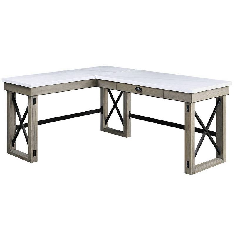 67&#34; Talmar Marble Top Writing Desk Rustic Oak Finish - Acme Furniture, 4 of 10