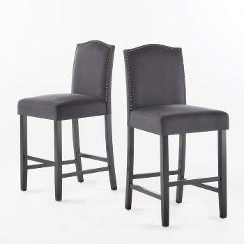 Set of 2 Darren Contemporary Upholstered Counter Height Barstools with Nailhead Trim - Christopher Knight Home