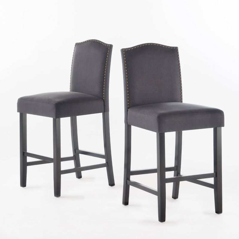 Set of 2 Darren Contemporary Upholstered Counter Height Barstools with Nailhead Trim - Christopher Knight Home, 1 of 12