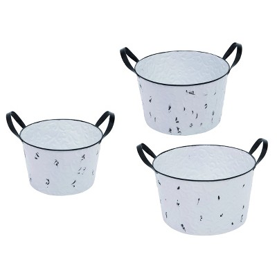 Transpac Metal 11 in. Off-White Spring Filigree Buckets Set of 3