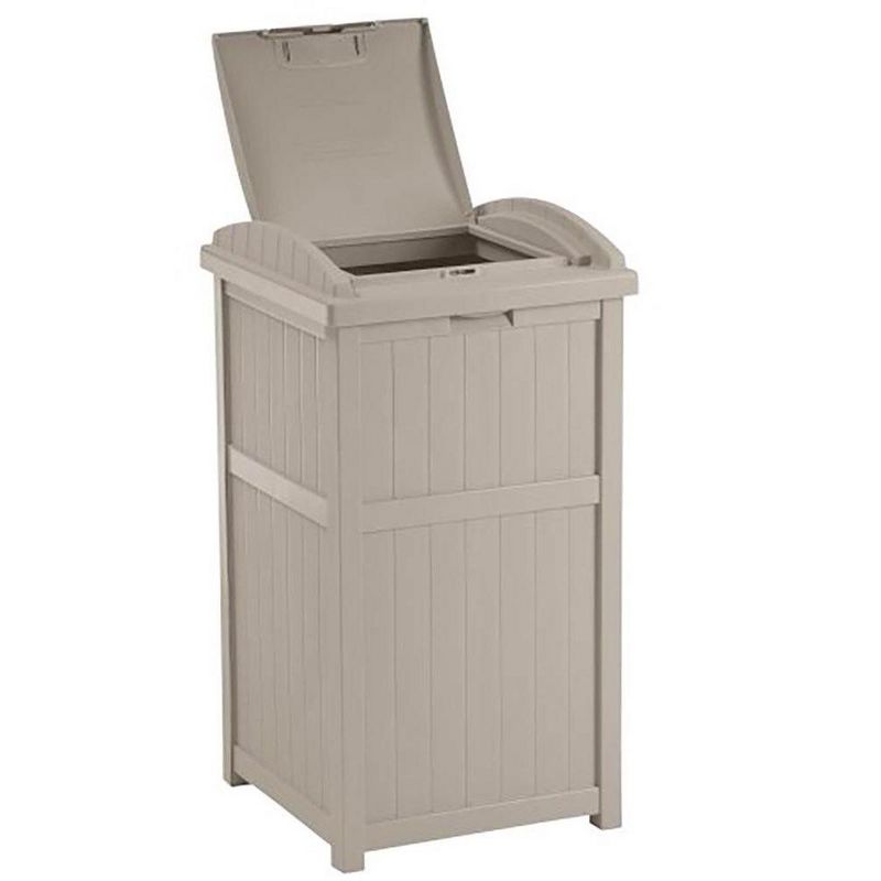 Suncast 30-33 Gallon Deck Patio Resin Garbage Trash Can Hideaway, Taupe (2 Pack), 4 of 7