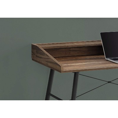 Industrial Brown Reclaimed Wood Desk with Hutch and Black Metal Base, 47"