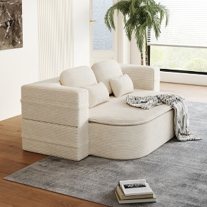 75" 2-in-1 Corduroy Sofa Bed with 4 Pillows, Convertible Floor Couch & Lounge Bed for Living Room, Bedroom - 1 of 4