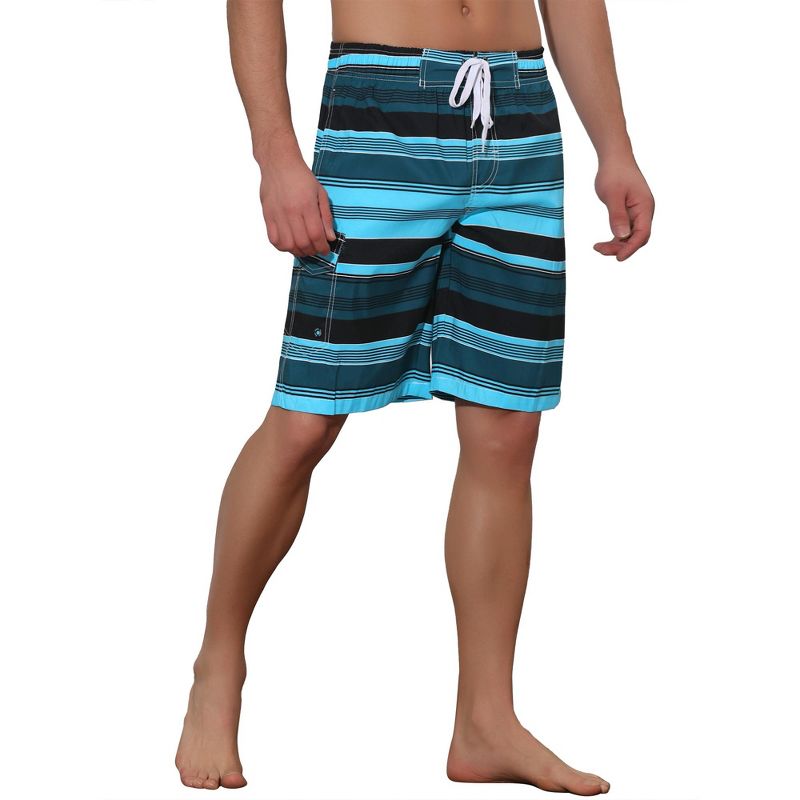 Lars Amadeus Men's Drawstring Stripes Printed Color Block Beach Pool Board Shorts, 4 of 6