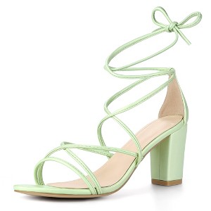 Perphy Women's Faux Suede Open Toe Lace Up Strappy Chunky Heel Sandals - 1 of 4