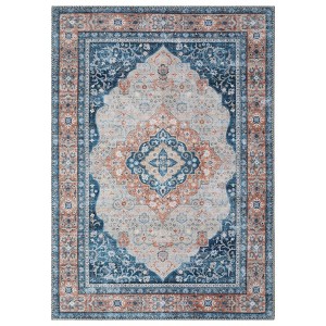 Washable Vintage Printed Rug Non Slip Low Pile Rug Retro Throw Floor Cover Foldable Indoor Carpet for Living Room Bedroom - 1 of 4