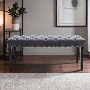 Mshliw Velvet Upholstered Tufted Bench Ottoman, Elegant Dining Bench Bedroom Footrest Accent Bench with Wooden Legs for Entryway or Living Room - 1 of 4