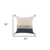 20" X 20" Denim Blue And Off-White 100% Cotton Zippered Pillow - 3 of 4