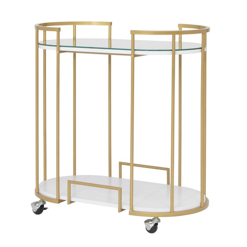 Pavillion 2 Tier Oval Bar Serving Cart Shelves with Glass Mirror Gold - studio designs, 3 of 15