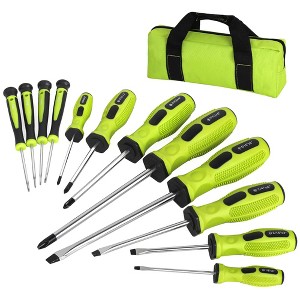 Itopfox 12-Piece Magnetic Screwdrivers Set with Slotted Phillips and Precision Screwdrivers, Repair Tool Kit with Storage Bag, Green - 1 of 4