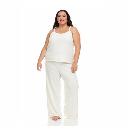 Women's Tank Top and Fuzzy Pajama Pants, Sexy Sleepwear and Loungewear Set  X-Large, Ivory