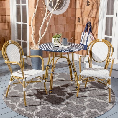 Rosen White and Tan Wicker Bistro Arm Chair Set