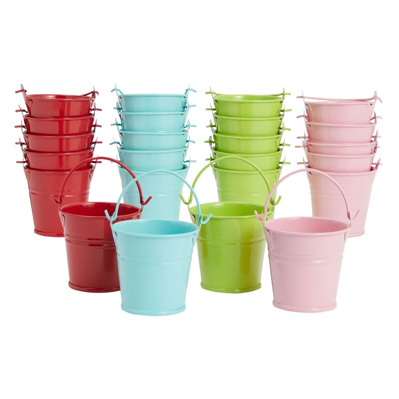 Juvale 24 Pack Mini Metal Buckets for Crafts, 2-Inch Galvanized Tin Pails for Party Favors, Green/Blue/Pink/Red, 1 of 10