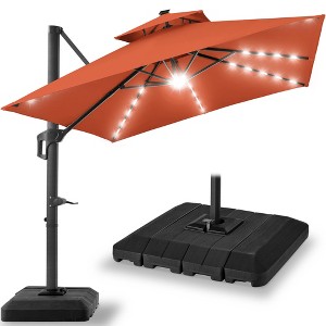 Best Choice Products 10x10ft 2-Tier Square Outdoor Solar LED Cantilever Patio Umbrella w/ Base Included - 1 of 4
