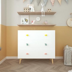 Akoasm Kids Dresser with 3 Drawer For Living Room, Toddler Room, Nursery, Closet & Apartment-White - 1 of 4