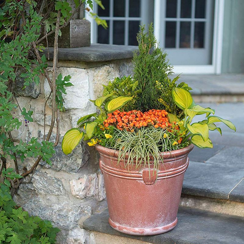 Suncast Waterton 18 Inch Resin Round Decorative Flower Pot Planter, Terracotta, 4 of 6