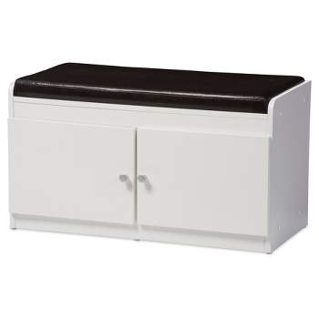 Margaret Modern and Contemporary Wood 2 - Door Shoe Cabinet with Faux Leather Seating Bench - Dark Brown - Baxton Studio