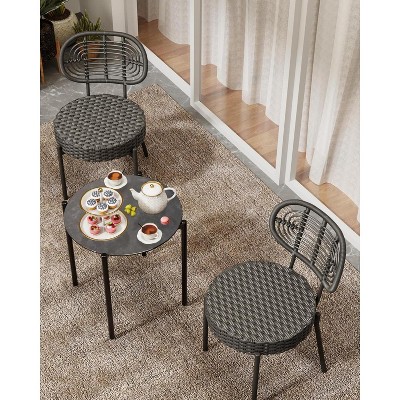 3Pcs Wicker Patio Bistro Furniture Set with 2 Rattan Chairs and 1 Glass-Top Coffee Table for Balcony, Garden, Lawn or Backyard, Outdoor Cafe