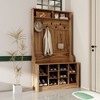 FUFU&GAGA White Wood 3-in-1 Hall Tree Entryway Cabinet Shoe Bench with Hooks and Shelves - 2 of 4