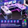 78.8" U Shaped Computer Desk with Power Outlets, USB Ports, LED Strip and Monitor Stand, Reversible L Shaped Desk with Storage Shelves - 2 of 4