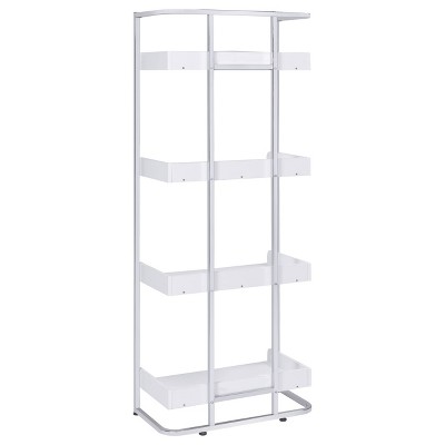 Ember White High Gloss and Chrome 4-Shelf Bookcase