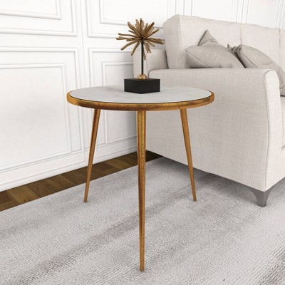Elegant Gold & Marble Round Accent Table - 21" x 20"