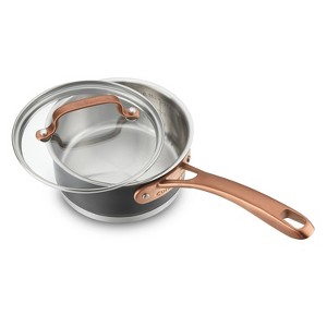 Cuisinart 1qt Matte Black Stainless Steel Sauce pan with cover Blush Bronze Handle: Small Saucepan with Lid, Even-Heating - 1 of 4