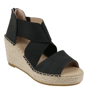 Gc Shoes Tia Black 6 Elastic Cross Strap Espadrille Wedge Sandals : Target