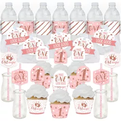 Big Dot of Happiness 1st Birthday Little Miss Onederful - Girl First Birthday Party Favors and Cupcake Kit - Fabulous Favor Party Pack - 100 Pieces