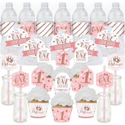 Big Dot of Happiness 1st Birthday Little Miss Onederful - Girl First Birthday Party Favors and Cupcake Kit - Fabulous Favor Party Pack - 100 Pieces - image 1 of 4