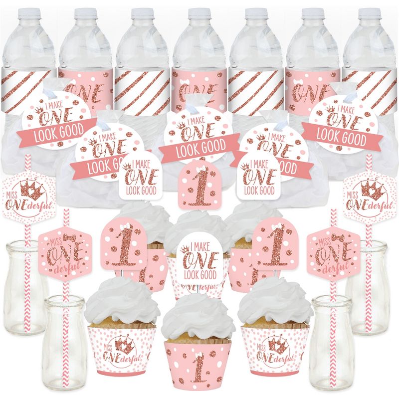 Big Dot of Happiness 1st Birthday Little Miss Onederful - Girl First Birthday Party Favors and Cupcake Kit - Fabulous Favor Party Pack - 100 Pieces, 1 of 9
