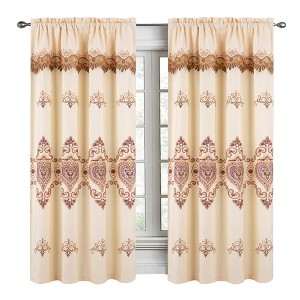 RT Designers Collection Bonnie Macrame Rod Pocket Room Darkening Curtain Panels for Living Room 52" x 84" Ivory - 1 of 4