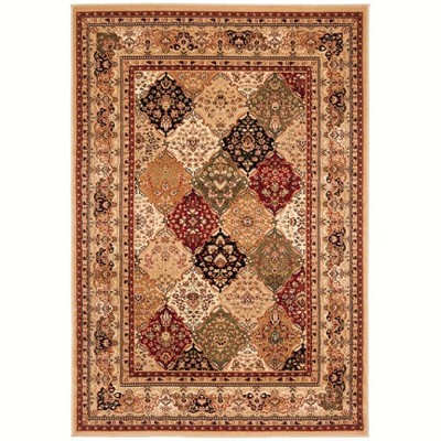 Safavid Style Multi Black Synthetic Rectangular Area Rug