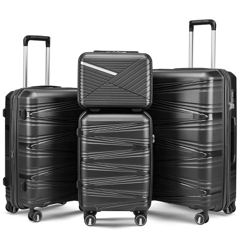 4 PCS Expandable ABS Hard Shell Lightweight Luggage Set with Spinner Wheels and TSA Lock 14 20 24 28 Black 4L ModernLuxe
